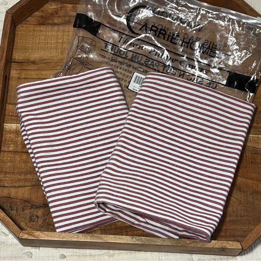 CARRIE HOME Farmhouse Red White Stripe Decorative Throw Pillow Covers